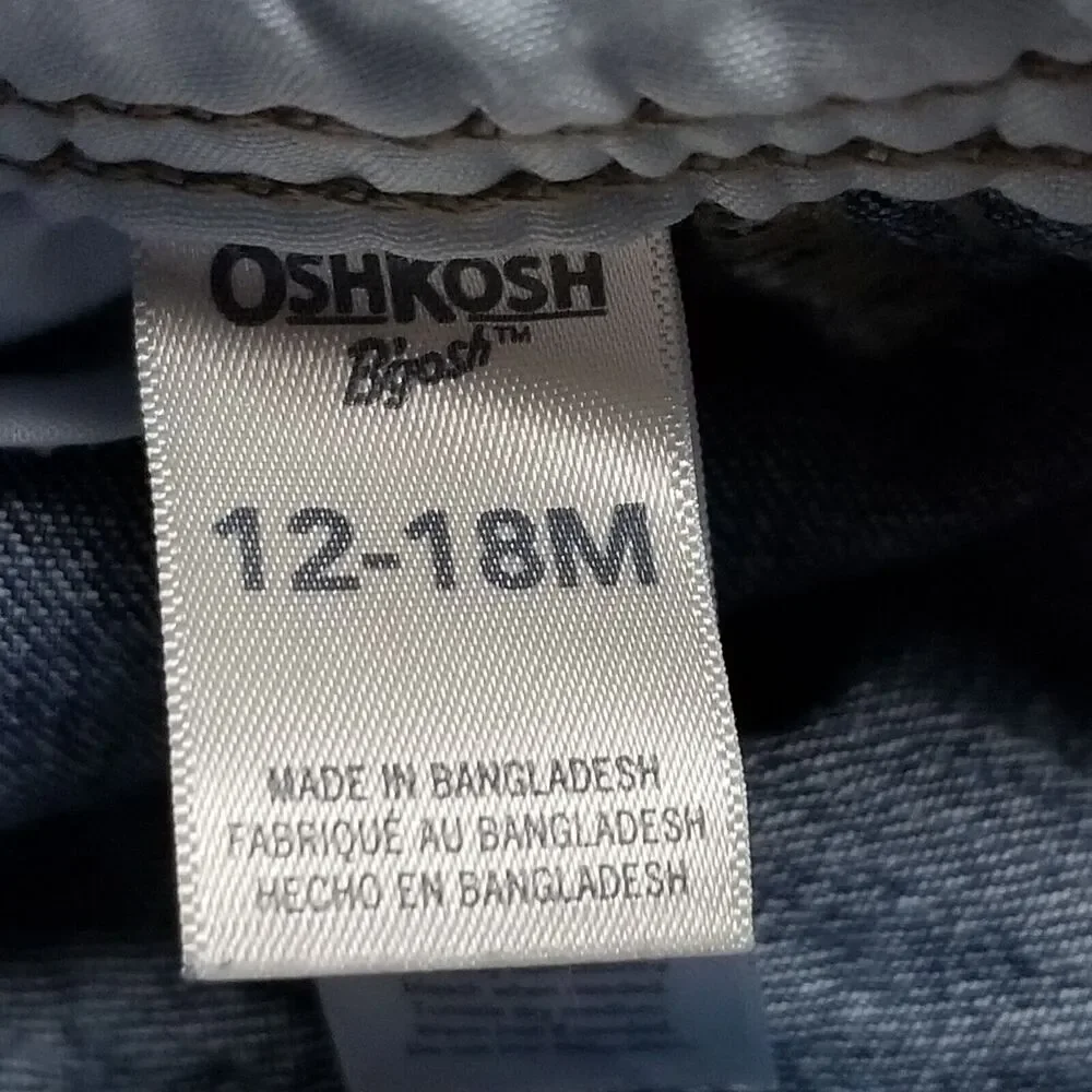 Oshkosh B’gosh 12-18 mo Bib Overalls Classic Snap Legs Adjustable Straps